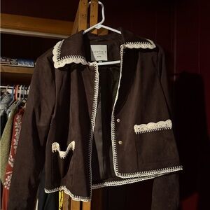Bagatelle Brown Jacket with White Lace Trim